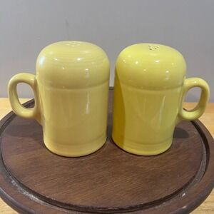 Vtg Fiesta Yellow Range Salt and Pepper Shakers Set MCM Ceramic HLC USA